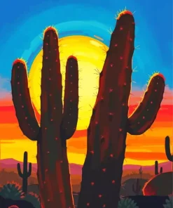 Cool Cactus Sunset Art Diamond Painting