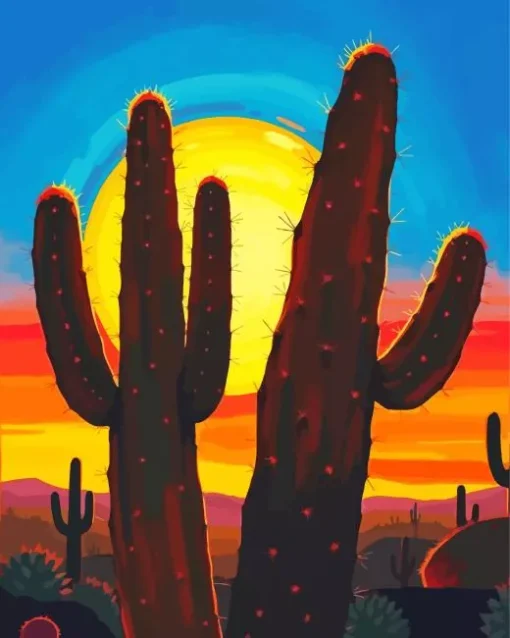 Cool Cactus Sunset Art Diamond Painting