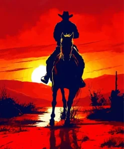 Cowboy Riding Into Sunset Diamond Painting