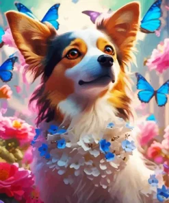 Cute Dog And Butterfly Diamond Painting
