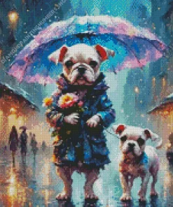 Cute Dog Holding Umbrella Art Diamond Painting
