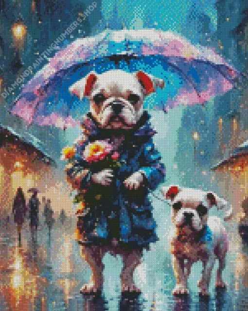 Cute Dog Holding Umbrella Art Diamond Painting