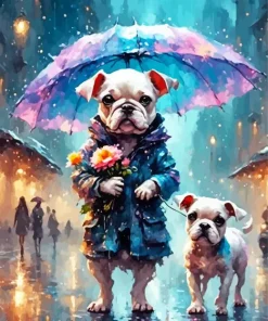 Cute Dog Holding Umbrella Art Diamond Painting