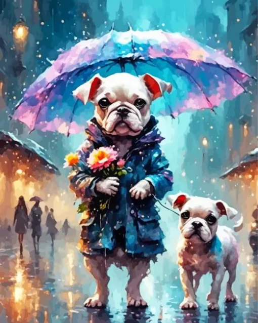 Cute Dog Holding Umbrella Art Diamond Painting