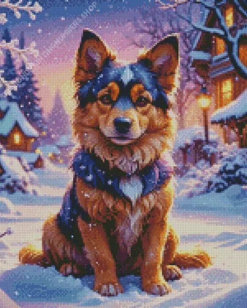 Cute Dog In Snow Diamond Painting