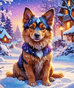 Cute Dog In Snow Diamond Painting