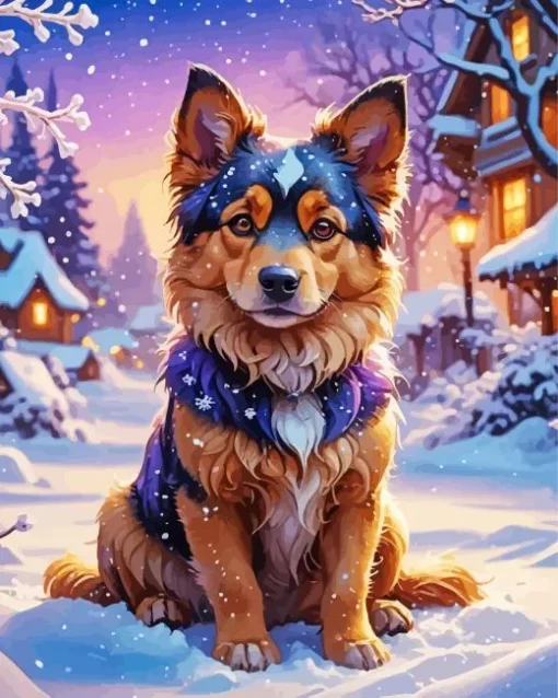 Cute Dog In Snow Diamond Painting