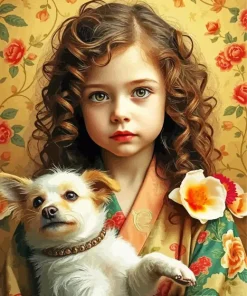 Cute Dog With Girl Art Diamond Painting