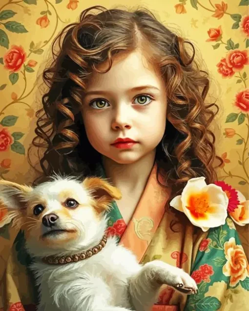 Cute Dog With Girl Art Diamond Painting