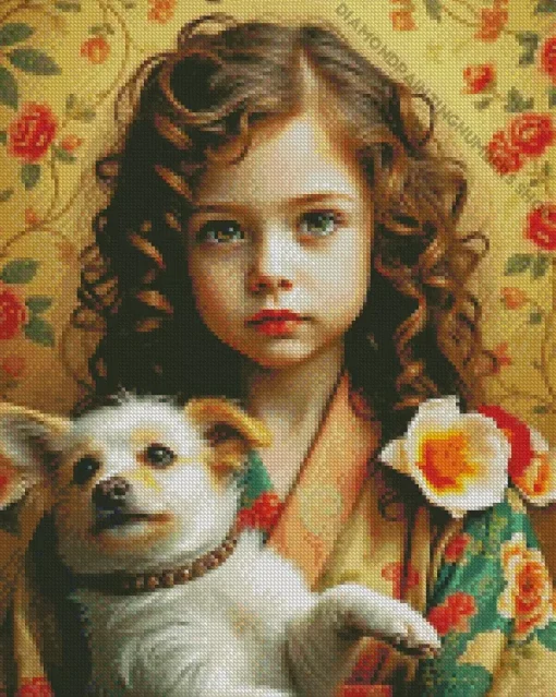 Cute Dog With Girl Art Diamond Painting