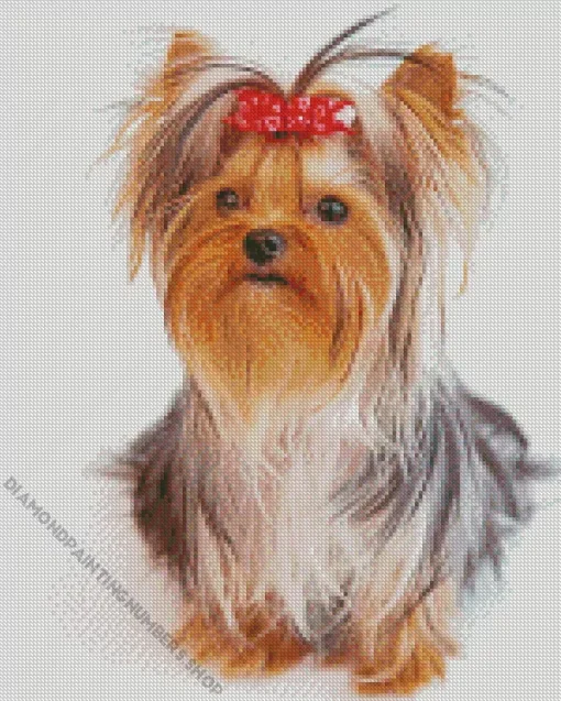 Cute Dog With Red Bow Diamond Painting
