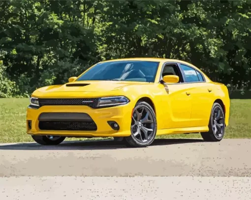 Dodge Charger Yellow Art Diamond Painting
