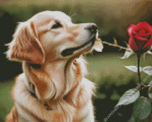 Dog Holding A Rose Diamond Painting