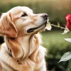 Dog Holding A Rose Diamond Painting