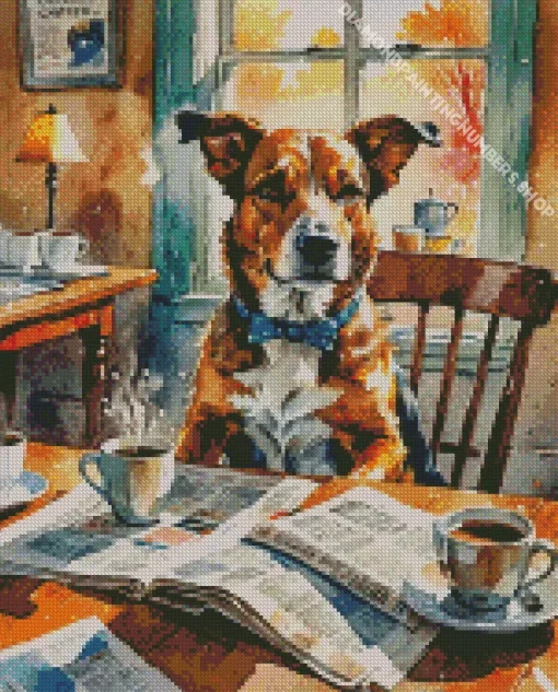 Dog Newspaper Diamond Painting