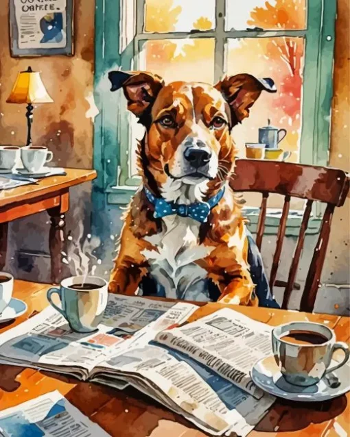 Dog Newspaper Diamond Painting