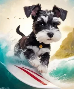 Dog Schnauzer Miniature Surfing Diamond Painting
