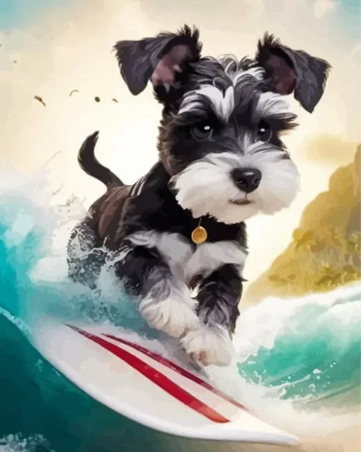 Dog Schnauzer Miniature Surfing Diamond Painting