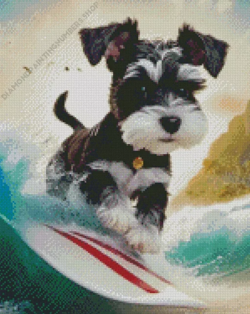Dog Schnauzer Miniature Surfing Diamond Painting