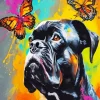 Dog With Butterflies Art Diamond Painting