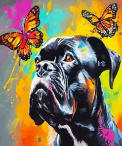 Dog With Butterflies Art Diamond Painting