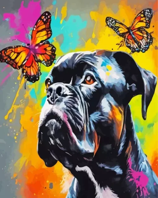 Dog With Butterflies Art Diamond Painting