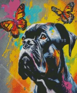 Dog With Butterflies Art Diamond Painting