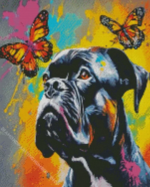 Dog With Butterflies Art Diamond Painting