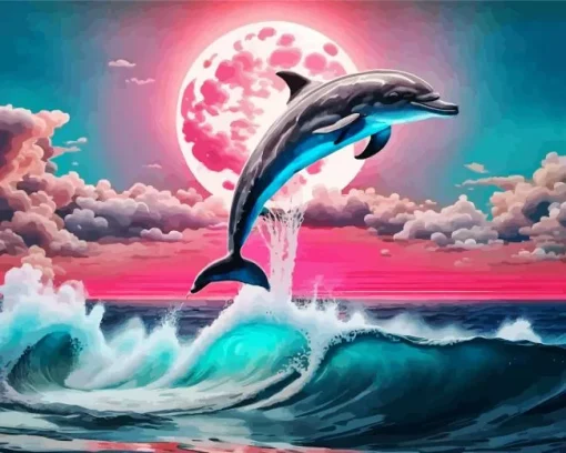Dolphin And Moon Diamond Painting