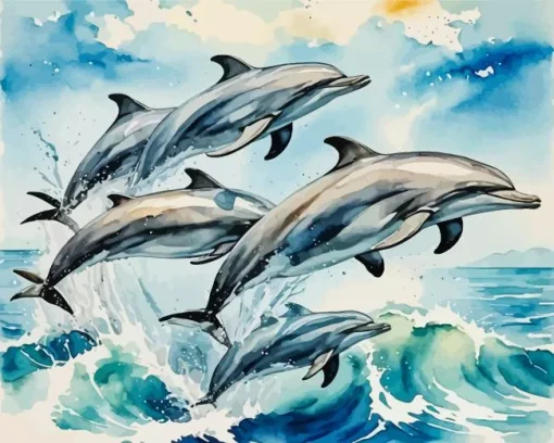 Dolphins Jumping Out Of The Water Diamond Painting