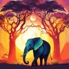 Elephant And Sunset Diamond Painting