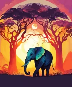 Elephant And Sunset Diamond Painting