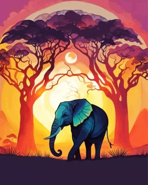 Elephant And Sunset Diamond Painting