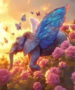 Elephant Fairy And Flowers Diamond Painting