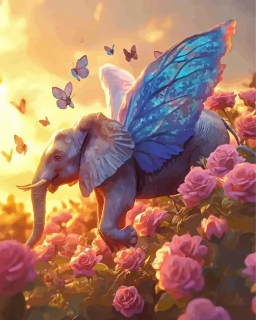 Elephant Fairy And Flowers Diamond Painting