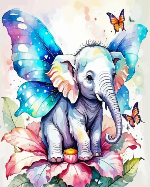 Fairy Elephant And Butterflies Diamond Painting