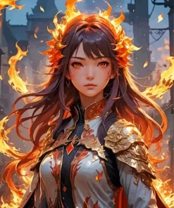 Fire And Girl Diamond Painting