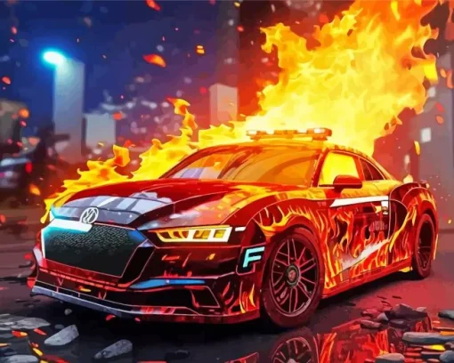 Fire Car Art Diamond Painting