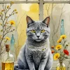 Grey Cat In Window Diamond Painting