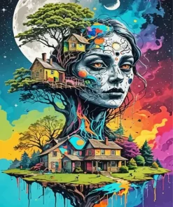 House Tree Lady Diamond Painting