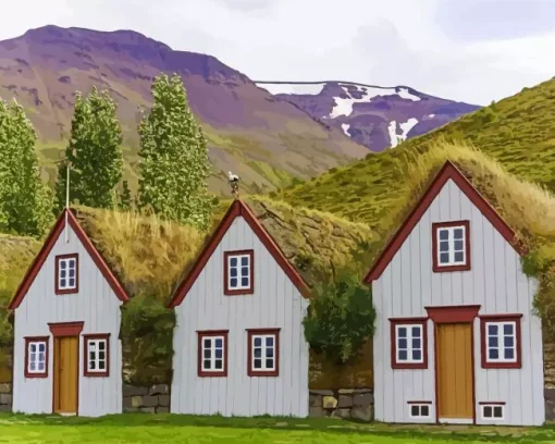 Iceland Farmhouses Diamond Painting