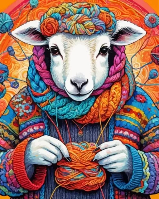 Knitting Sheep Diamond Painting