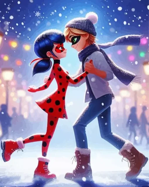 Miraculous Ladybug Enjoying The Snow Diamond Painting