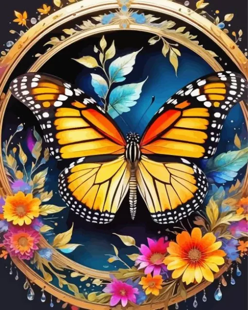 Monarch Butterfly And Flowers Art Diamond Painting