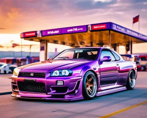 Purple Nissan GTR Car Diamond Painting