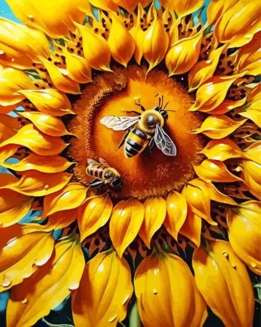 Sunflower And Bee Diamond Painting