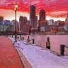 Sunset Boston Skyline In Winter Diamond Painting