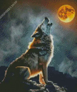 Wolf In The Moon Diamond Painting