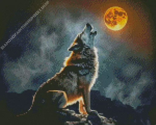 Wolf In The Moon Diamond Painting