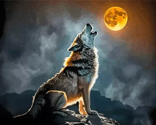 Wolf In The Moon Diamond Painting